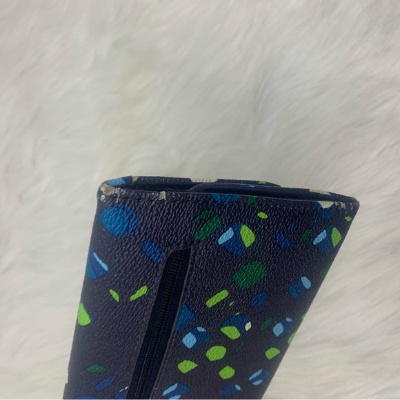Vera Bradley Ink Spots Navy Blue Green Trifold Wallet - Picture 4 of 5